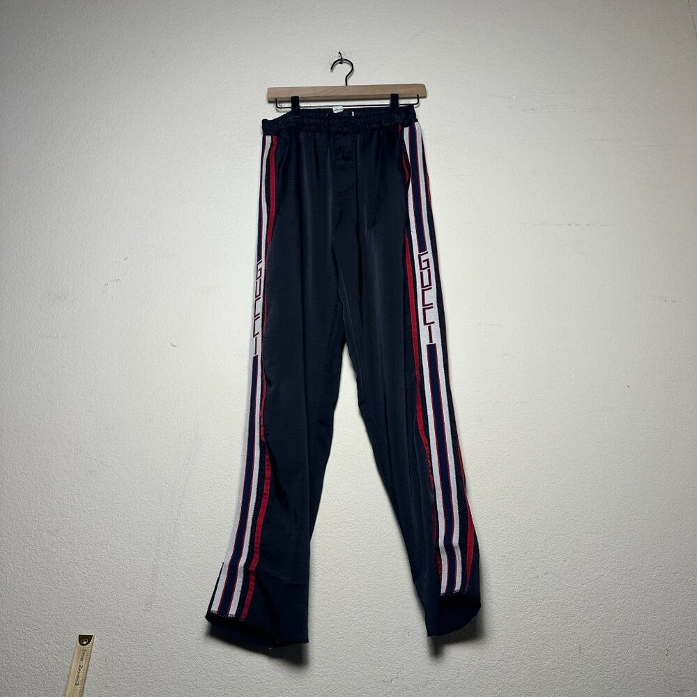 Gucci Dark Blue Joggers with Tricolor Stripes